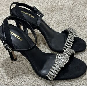 Express Rhinestone Ankle-Strap Heels.  Sz 10.  New.  Blk